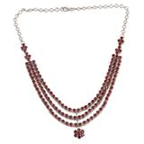 Red Queen,'Handmade Rhodium-Plated Garnet Pendant Necklace'