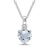Belk & Co Lab Created Aquamarine And Created White Sapphire Heart Pendant With Chain In Sterling Silver
