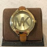 Michael Kors Accessories | Michael Kors Slim Runway Watch | Color: Gold/Tan | Size: 42.5 Mm