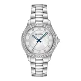 "Bulova Women's Mother Of Pearl & Crystal Watch - 96L265, Size: 9"", Silver"