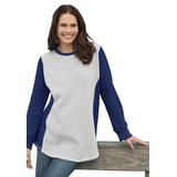 Plus Size Women's Colorblock Scoopneck Thermal Sweatshirt by Woman Within in Heather Grey Evening Blue (Size 5X)
