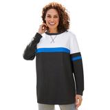 Plus Size Women's Color Block Long Sleeve Sweatshirt by Woman Within in Heather Charcoal Bright Cobalt White (Size 1X)