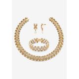 Women's Gold Tone Necklace, Bracelet And Earring Set, Simulated Pearl Jewelry by PalmBeach Jewelry in Crystal Pearl Gold