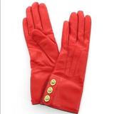 Coach Accessories | Coach Red Leather Gloves Turnlock Hardware Cashmere Lining 7 | Color: Red | Size: 7