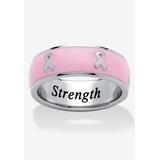 Women's Stainless Steel And Pink Enamel Breast Cancer Awareness Ribbon "Serenity Courage Strength" Inscribed by PalmBeach Jewelry in White (Size 8)