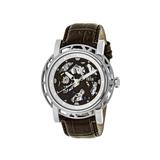 Reign Mens Stavros Automatic Skeleton Dial Crocodile-Embossed Leather Strap Watch Silver Bezel Silver/Circle-shaped Case Dark Brown/analog Dial Silver