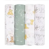 Aden + Anais Essentials Disney 4-Pack Winnie The Pooh Swaddle Blankets In White/green Grey Multi