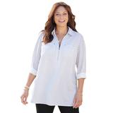 Plus Size Women's Breezeway Half-Zip Tunic by Catherines in White Pinstripe (Size 5X)