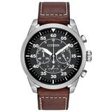 Citizen Eco-drive Men's Avion Chronograph Brown Leather 45mm Watch