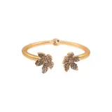 Laura Ashley Women's Gold Tone Hinged Open Bangle Bracelet with Crystal Flowers