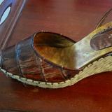 Nine West Shoes | Nine West Espadrille Peep Toe Ankle Strap Wedge | Color: Brown/Tan | Size: 9