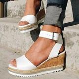 Women's Sandals Wedge Sandals Platform Sandals Corkys Sandals Platform Wedge Heel Ankle Strap Heel Peep Toe Casual Daily Faux Leather Buckle Ankle Strap Summer Solid Colored Dark Brown White Black