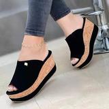 Women's Mules Platform Sandals Corkys Sandals Platform Wedge Heel Peep Toe Casual Daily PU Leather Loafer Summer Color Block White Black Rosy Pink