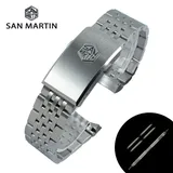 San Martin Brushed Steel Bracelet 316L Stainless Steel Watchband 20mm For Men Watch Strap Rust Resistant Business Elite SN044