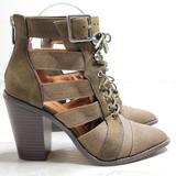 Free People Shoes | Free People Vegan Leather Cameilla Bootie In Khaki 6. | Color: Green | Size: 6