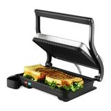 Ovente Electric Indoor Panini Press Grill with Non-Stick Double Flat Cooking Plate & Removable Drip Tray Countertop Sandwich Maker Toaster Easy Storage & Clean Perfect for Breakfast Silver GP0620BR