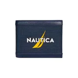 Nautica Men's Logo Rubber/leather Bifold Wallet, Navy