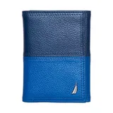Nautica Pebbled Two Tone Leather Trifold Wallet, Blue