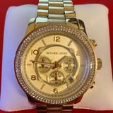 Michael Kors Accessories | Michael Kors Gold Tone Large Runway Chronograph Watch | Color: Gold | Size: Os