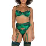 Roma Confidential Embroidered Lace Underwire Bra, Garter Belt & Thong Set in Emerald Green/Gold at Nordstrom, Size Medium