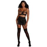 Dreamgirl Strappy Open Cup Bra and Suspender Skirt - Black - S