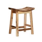 Pemberly Row Transitional Saddle 24 Wood Counter Stool in Light Natural Brown