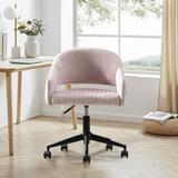 Fabric Task Chair Mid-Back Support Office Chair with Rolling Wheel Adjustable Computer Desk Chair Pink