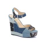 Jessica Simpson Tonnia Wedge Sandal | Women's | Blue Patchwork | Size 9 | Sandals | Ankle Strap | Platform | Wedge