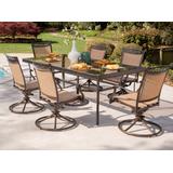 Hanover FNTDN7PCSWG Fontana Seven Piece Aluminum Framed Fabric Outdoor Dining Set with Swivel Chairs Tan Outdoor Furniture Sets Dining