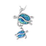 Lab Created Opal And White Cubic Zirconia Rhodium Over Sterling Turtle Pendant With Chain 0.12ctw