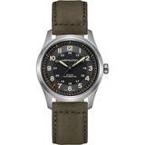 Hamilton Khaki Field Titanium Automatic Black Dial Green Leather Strap Mens Watch H70205830
