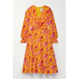 Carolina Herrera - Gathered Floral-print Silk-georgette Midi Dress - Yellow