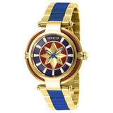 #1 LIMITED EDITION - Invicta Marvel Captain Marvel Quartz Womens Watch - 40mm Stainless Steel Case SS Band Gold Blue (28832)