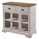 StyleCraft Antique White and Natural Wood Shabby Chic 3-Door 2-Drawer Window Pane Cabinet, Antique White/ Natural