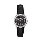 Timex Women's Silvertone Case Black Dial EZ-Reader Black Leather Strap Watch