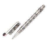Secret Code,'Modern Handmade Sterling and Garnet Ballpoint Pen'
