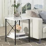 Latitude Run® Modern White Faux Marble End Table w/ Storage Shelves Wood in White/Black, Size 23.6 H x 17.7 W x 17.7 D in | Wayfair