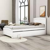 Red Barrel Studio® Twin Size Wooden Platform Bed w/ Trundle Wood in White, Size 37.0 H x 41.0 W x 79.0 D in | Wayfair