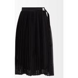 Belted Geometric-cutout Lace Midi Skirt