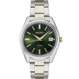 Seiko Men's Essential Two-Tone Titanium Green Dial Watch - SUR377, Size: Large, Multicolor