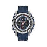 Bulova "Precisionist" Silvertone Men's Blue Strap Chronograph Watch