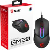MSI Clutch GM30 Gaming Mouse - Rugged - Optical - Cable - Black - USB 2.0 - 6200 dpi - Scroll Wheel - 6 Button(s) - Medium Hand/Palm Size - Symmetrica