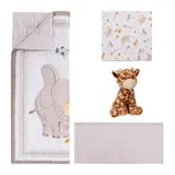 Sammy & Lou Reversible Quilt, Fitted Crib Sheet, Crib Skirt & Plush Toy 4-Piece Crib Bedding Set, Safari Snuggle
