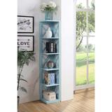 Convenience Concepts 63.75 in. Sea Foam Wood 6-shelf Corner Bookcase with Open Storage, Blue