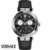 Versace Ve1d00719 Aion Chronograph Silver Black Leather Men's Watch
