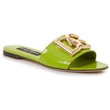 Logo Flat Slide Sandals - Green - Dolce & Gabbana Flats