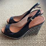 Kate Spade Shoes | Nwot Kate Spade Black Patent Leather Peep-Toe Slingback Espadrilles Wedges | Color: Black/Cream | Size: 7