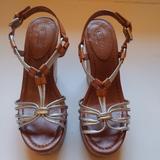 Coach Shoes | Coach Georgiana Light Silvertan Leather Platform Wedge | Color: Silver/Tan | Size: 8.5 B