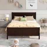 Red Barrel Studio® Full Size Wood Platform Bed w/ Headboard & Wooden Slat Support (White) Wood in Brown, Size 35.4 H x 62.5 W x 87.0 D in | Wayfair