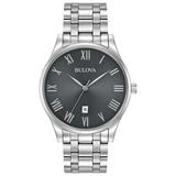 Bulova Men's Quartz Grey Dial Roman Numerals Silver-tone 40mm Watch